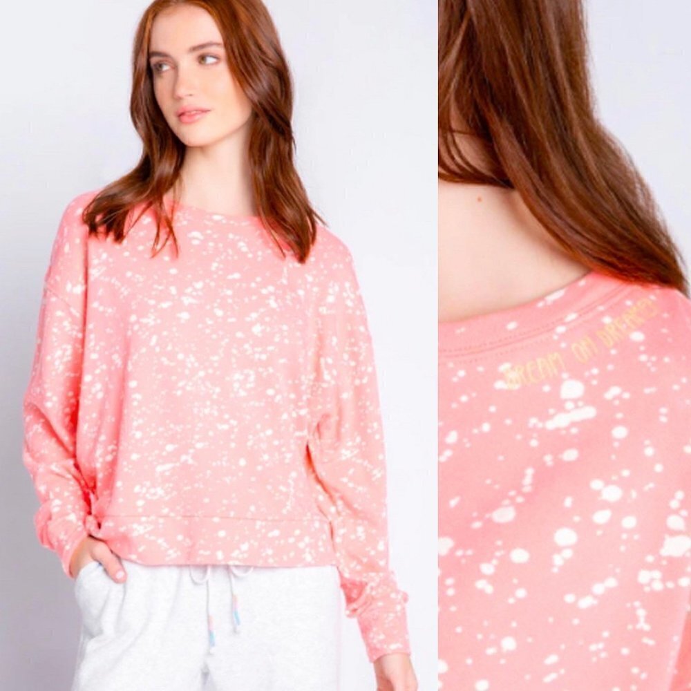 PJ Salvage NWT Pink Flick Of A Brush Dream On Dreamer Terry Sweatshirt Small